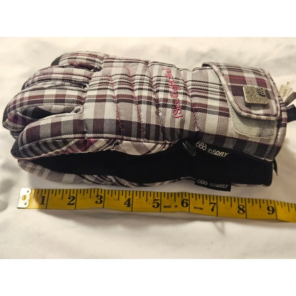 686 Womens infiDRY Plaid Snowboard Ski Gloves Burgundy White Black Size Small
